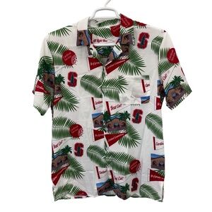 Stanford‎ Shirt Men's Small Red Hawaiian Palm Tree Button Up Short Sleeve